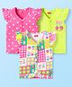 Babyhug 100% Cotton Knit Frill Sleeves Front Open Vest With Polka Dots & Tropical Print Pack Of 3 - Pink & Limegreen