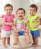 Babyhug 100% Cotton Knit Frill Sleeves Front Open Vest With Polka Dots & Tropical Print Pack Of 3 - Pink & Limegreen