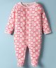 ToffyHouse Cotton Knit Full Sleeves Front Open Footed Sleep Suit with Bunny & Floral Print - Light Peach