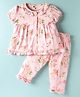 ToffyHouse Cotton Knit Half Sleeves Co-ords Night Suit with Floral Print & Frill Detailing - Pink