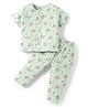 ToffyHouse Cotton Knit Half Sleeves Co-ords Night Suit with Floral Print - Sea Green