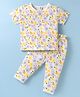 ToffyHouse Cotton Knit Half Sleeves Night Suit With Bunny & Fruit Print - Off White