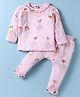 ToffyHouse Cotton Knit Full Sleeves Co-Ord Night Suit With Frill Detailing & Fairy Print - Pink