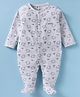 ToffyHouse Cotton Knit Full Sleeves Sleepsuit With Animal Print - Grey