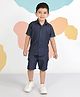 MASHUP Cotton Half Sleeves Striped Coordinating Shirt & Shorts Set - Navy Blue