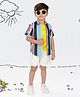 MASHUP Cotton Rayon Half Sleeves Striped Shirt & Shorts With Inner Tee Set - Yellow