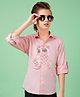 MASHUP Cotton Full Sleeves Animal Shaped Stones Embellished Shirt - Pink