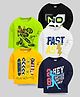 KUCHIPOO Pack Of 5 Full Sleeves Vehicles & Typography Printed Tees - Green Yellow White Blue & Black