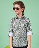 MASHUP Cotton Full Sleeves Geometric Printed Shirt - Olive Green & White