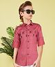 MASHUP Cotton Full Sleeves Alphabets Designed Checked Shirt - Maroon