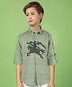 MASHUP Cotton Full Sleeves Geometric Designed Shirt - Green