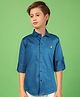 MASHUP Cotton Full Sleeves Solid Shirt - Blue