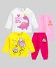 KUCHIPOO Pack Of 2 Full Sleeves Dinosaurs & Balloons Printed Tees & Pajamas Set - Yellow White & Pink