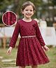 Hola Bonita Knit Full Sleeves Party Dress With Sequin Detailing & Floral Applique - Maroon