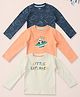 Nauti Nati Cotton Pack Of 3 Full Sleeves Panda & Little Explorer Text Printed Tees - Peach Blue & White