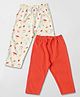 Nauti Nati Cotton Pack Of 2 Full Sleeves Solid & Mushroom Printed Pajamas - White & Orange
