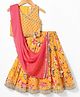 Babyhug Woven Sleeveless Lehenga Choli Set & Dupatta with Floral Print & Lace Detailing - Yellow & Peach