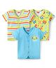 Babyhug 100% Cotton Knit Half Sleeves Front Open jhablas with Stripes & Text Print Pack of 3 - Sky Blue Green & Red