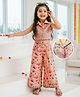 Babyhug Woven Sleeveless Indo Western Set with Floral Print & Sequin Detailing - Peach