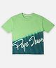 Pepe Jeans Knit Half Sleeves T-Shirt with Brand Name Print & Color Block Design - Light Green