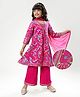 EARTHY TOUCH Single Jersey Knitted Three Fourth Sleeves Floral Printed Kurta Salwar Set with Dupatta & Lace Detailing - Dark Pink