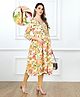 Bella Mama Woven Three Fourth Sleeves Maternity Dress With Floral Print - Off White