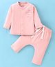 I Bears Interlock Knit Full Sleeves Night Suit With Text Embroidery - Pink