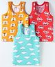 Simply Sinker Knit Sleeveless Vest with Animal & Vehicle Print Pack of 3 - Sky Blue Yellow & Red