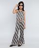 Taffykids Sleeveless Ikat Printed & Sequins Embellished Coordinating Top & Bell Bottom Pant Set - Black & Multi Colour