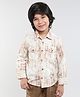 Taffykids Velvet Embossed Full Sleeves Abstract Printed Shirt - Off White & Brown