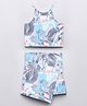 Taffykids Looper Sleeveless Palm Trees & Typography Printed Crop Top & Coordinating Skorts Set - Blue & Multi Colour