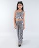 Taffykids One Shoulder Foil Printed Pleated Crop Top With Coordinating Pant Set - Black & Multi Colour