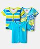 Babyhug 100% Cotton Half Sleeves Front Open Jhablas  With Stripes & Tropical Print Pack Of 3 - Light Blue & Neon Green.