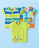 Babyhug 100% Cotton Knit Front Open jhablas with Stripes & Star Print Pack of 3 - Green Blue & Orange