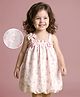 Mark & Mia Singlet Sleeves Frock with Bow & Floral Applique - Pink