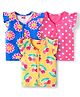 Babyhug Interlock Knit Frill Sleeves Front Open jhablas With Fruit & Floral Print Pack of 3 - Yellow Blue & Pink
