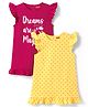 Babyhug Cotton Knit Frill Sleeves A Line Nighties with Polka Dots & Text Print Pack of 2 - Yellow & Dark Pink