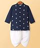 Babyoye 100% Cotton Woven Full Sleeves Kurta Dhoti Set With Floral Embroidery - Navy Blue