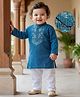 Babyoye 100% Cotton Woven Full Sleeves Kurta Pyjama Set With Floral Embroidery - Blue