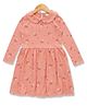 JusCubs Cotton Full Sleeves Dots & Leaves Printed Dress - Pink