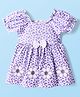 Babyhug Single Jersey Knit Half Puffed Sleeves Butterfly Printed Frock with Floral Patch & Bow Applique - White