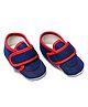 Daizy Cotton Denim Colour Blocked Booties With Velcro Closure - Red & Navy Blue