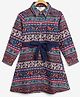 Chuppan Chupai Full Sleeves Floral & Paisley Printed Shirt Style Dress - Navy Blue