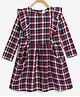 Chuppan Chupai Cotton Rayon Full Sleeves Checked Frill & Pockets Detailed Dress - Red & Blue