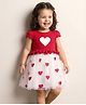 Mark & Mia Half Cap Sleeves Frock with Hearts Print & Frill Detailing - Red