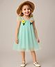Mark & Mia Woven Frill Sleeves Mesh Frock with Floral Applique - Sea Green
