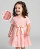 Mark & Mia Cotton Woven Half Sleeves Frock With Checks & Bow Detailing - Peach