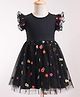 Mark & Mia Cotton Woven Frill Sleeves  Floral Embroidered Party Dress - Black