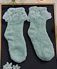 Ziory Woollen Floral Lace Embellished Anti Skid Socks - Light Green