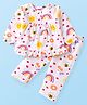 Babyhug Cotton Knit Full Sleeves Night Suit With Floral & Honeybee Print - White